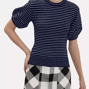 NICHOLAS Navy and White Striped Short Sleeve Tee